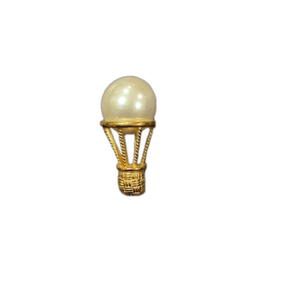 Vintage Napier Hot Air Balloon Brooch Faux Pearl Gold Tone Signed Pin